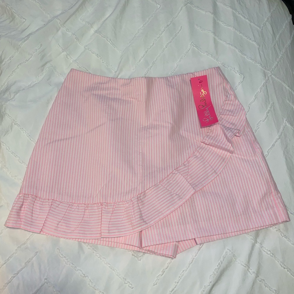 Lilly Pulitzer Pink Faye Skort Capri Coral Seersucker